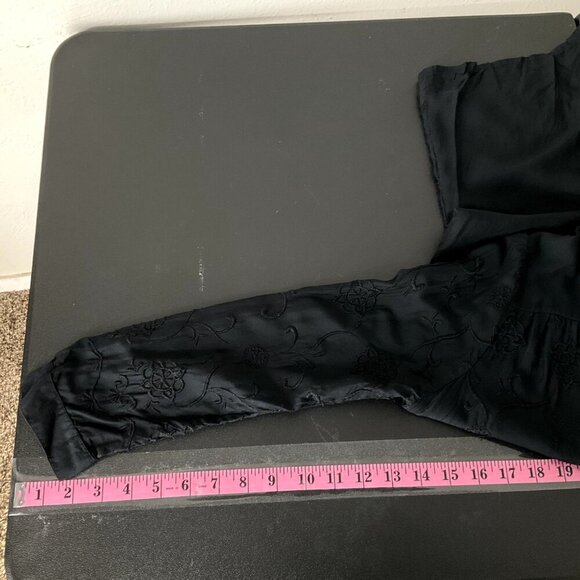 Lucky Brand Top Women S Black V-Neck Embroidered Button Up Whimsigoth Dark Fairy - Picture 9 of 11